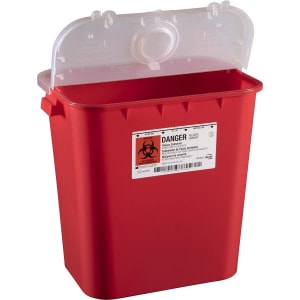 Bemis Healthcare Sharps Container Bemisâ„¢ Sentinel Red Base 15-7/8 H X 16-1/2 L X 11-13/16 W Inch Vertical Entry 8 Gallon